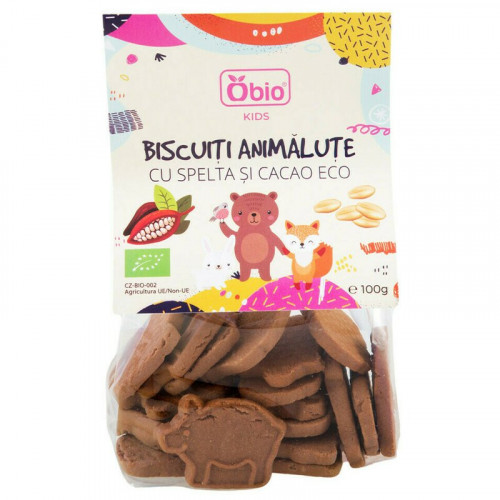 Biscuiti animalute cu spelta si cacao bio 100g Obio